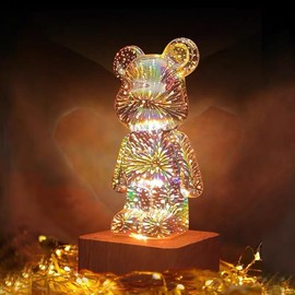 Wireless Crystal Bear Night Light 3D Glass Bedside Lamp Colorful LED Night Light, Ambient Light with Battery Rechargeable, Wireless Remote Control for Colorful Romantic Atmosphere.