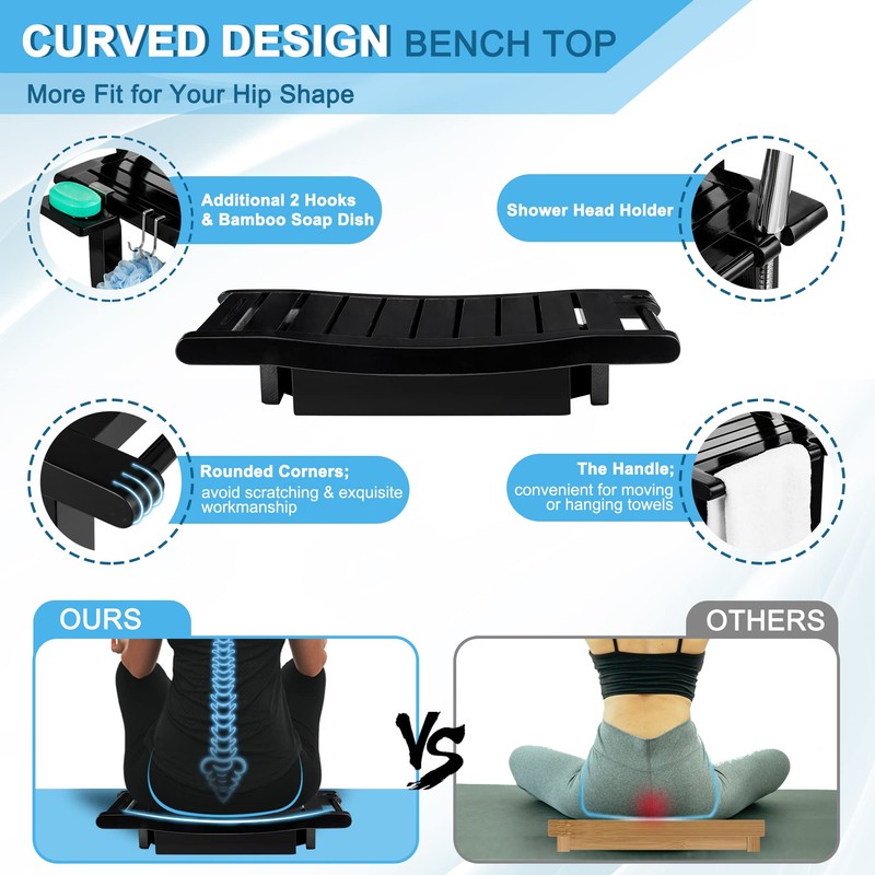 ETECHMART Bamboo Shower Bench with Back and Soap Dish, 2-Tier