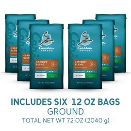 Caribou Coffee, Medium Roast Naturally Decaffeinated Ground Coffee - Caribou Blend 72 Ounces (6 Bags of 12 Ounces)