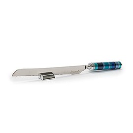 Yair Emanuel Challah - Cuchillo para pan con salero desmontable en mango | Diseño moderno de anillo multicolor (azul NSM-2)