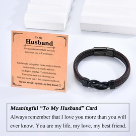 EPVID Husband Gifts, Leather Bracelet for Husband from Wife, Perfect Christmas Birthday Valentines Gifts for Him, Stocking Fillers for Men