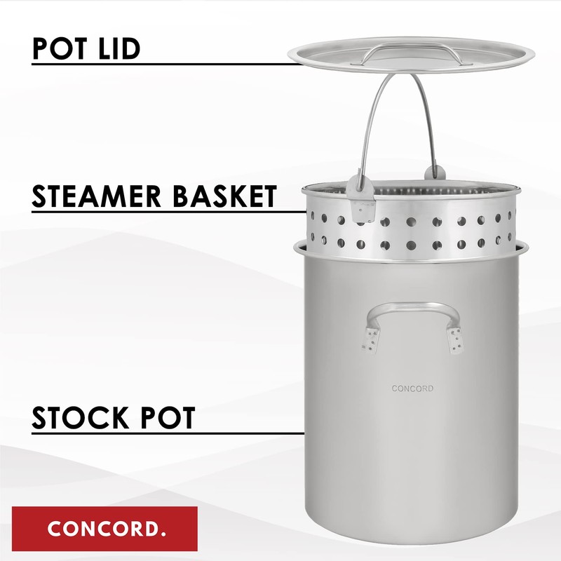 CONCORD 36 QT Stainless Steel Stock Pot w/Basket. Heavy Kettle.