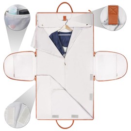 Mesen Garment Bags for Travel for Women, Convertible Carry-on Garment Bag, Leather Garment Bags for Travel with Shoe Bag, 2 in 1 Hanging Foldable Suitcase Suit Travel Bags (Beige), beige