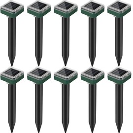 Mole Repellent Solar Powered 10 Pack, Snake Vole Repellent Outdoor,Waterproof Ultrasonic Deterrent Groundhog Squirrel Gopher Vole Deer and Chipmunk for Lawns Garden & Yard