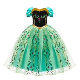 AUTOWT Anna Princess Costume for Girls, Adorable Fancy Dress Up, Pretty Skirts with Brilliant Sparkle Hemline, Attractive off Shoulder Princess Skirt for Little Girls Birthday Party Cosplay Show