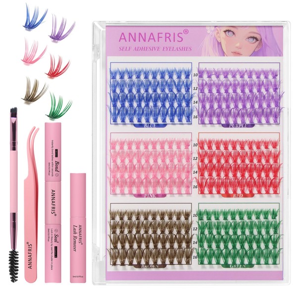 ANNAFRIS Eyelash Extensions, 30D Colourful Eyelash Clusters, D Curl, 10-16