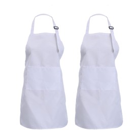 CWFUN 2 Pcs of White Kids-Children Apron,Aprons for Kids-Boys Girls Adjustable Aprons-Children Kid's Kitchen Cooking and Baking Aprons(4-12 Years Old-Children One Size, White)