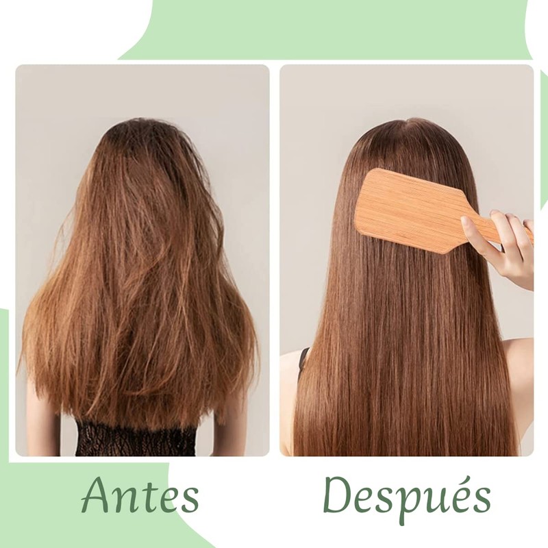 Duo Cepillo Bambu Elcologico Cabello Mango Ergonomico Excelente Calidad Peine