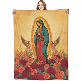 VODRM Virgin Mary with Rose Blanket Our Lady of Guadalupe Retro Throw Blankets,Birthday Gifts for Kids Girls Women,Lightweight Soft Fleece Cozy for Sofa Couch Bed Room Spiritual Decor 40x50in