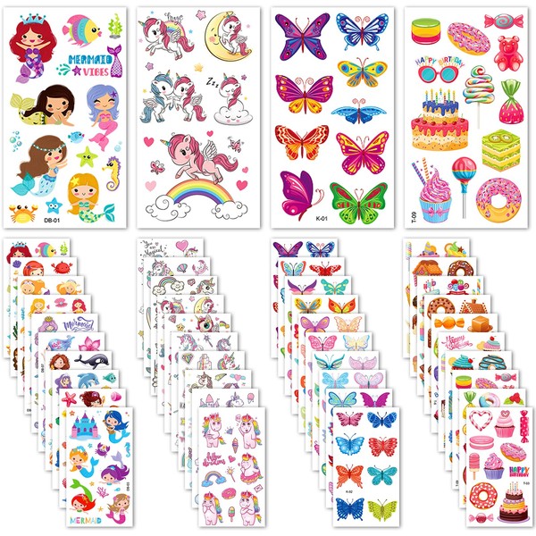 Leenou Temporary Children's Tattoos, 40 Sheets Tattoo Stickers Set Transfers for Children Unicorn Sweet Butterfly Sticker for Girls Boys Adults Rewarding Gifts Birthday Parties