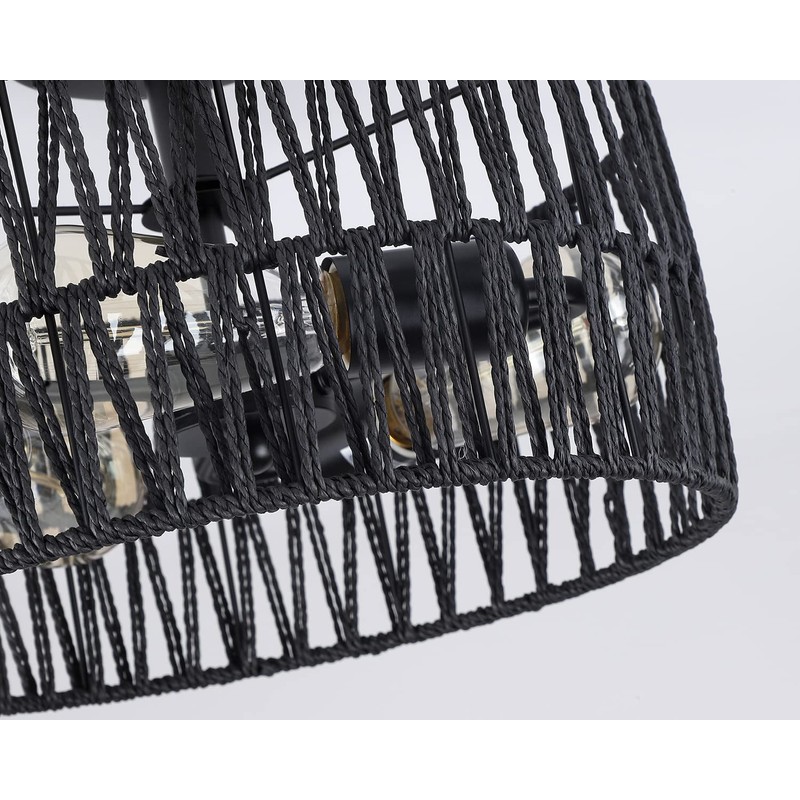 Hchunqjor 3-Light Coastal Black Woven Flush Mount Light Fixture Rustic