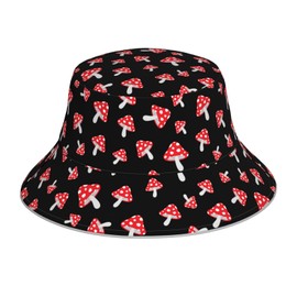 OPEUITNU Cute Forest Mushrooms Bucket Hat for Women Men Teens Double-Side-Wear Reversible Summer Beach Sun Hat Packable Fisherman Cap