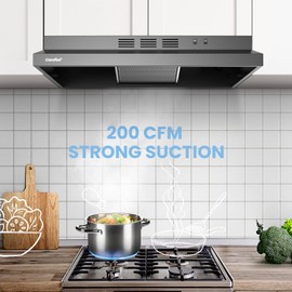 Comfee' Range Hood 30 Inch Ducted Ductless Vent Hood Durable Stainless Steel Kitchen Hood for Under Cabinet with 2 Reusable Filter, 200 CFM, 2 Speed Exhaust Fan