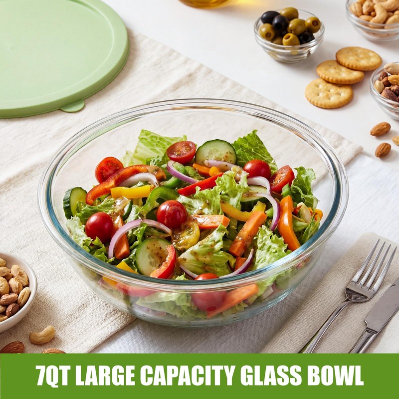 Yiyiring 7 Qt Large Glass Mixing Bowl with Lid Thickened