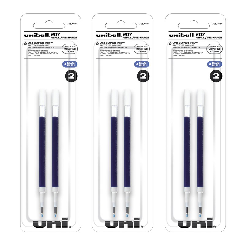 Uni-Ball Signo 207 Gel Pen Refills, 0.7mm, Medium Point, Blue