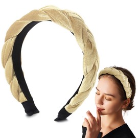 Favuit Velvet Headband, Braided Headbands, Wide Hair Band, Vintage Padded Headband, Traditional Solid Headpiece, Fashion Hair Accessories for Women and Girls (Beige)