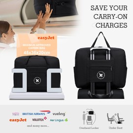 BAGROUPS Cabin Bag Hand Luggage Bag for Aeroplane Foldable Travel Backpack Waterproof Nylon Men Women Luggage Bag Travel Suitcase, Black + grey black + grey