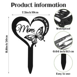 Heclia Heart Butterfly Memorial Stake for Cemetery Grave Decorations, Sympathy Remembrance Plaques for Mom Dad Loved Ones, Outdoor Garden Yard Burial Decor Sign, Weatherproof Memorial Marker