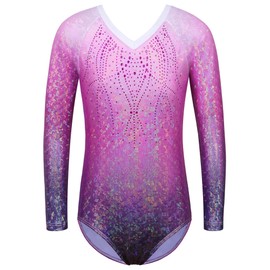 BAOHULU - Maillot de gimnasia para niñas de una sola pieza de 3 a 14 años de práctica, Manga DiamondPurple, 11-12 Años