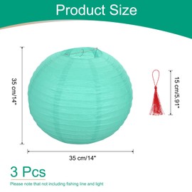uxcell 3 Pcs Aquatic Blue Round Paper Lanterns 14 Inch Chinese Paper Lantern Party Decorations Decorative Hanging Fold Lanterns with Tassel for Wedding Anniversary Birthday Party