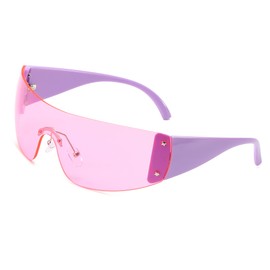 Azoxus Y2K Sunglasses Rimless Rectangle 2000S Fashion Shield Wrap Around Y2K Glasses, Pink Tinted Lens