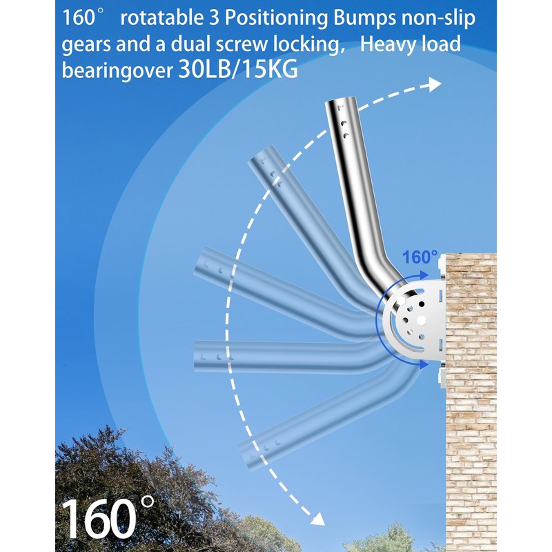 Heavy Duty Pivot Antenna Pole Mount Bracket, J-Pipe Solid Rustproof