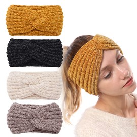 4 Pieces Hair Band for Women Winter Headbands Knitted Girl's Headband with Lining plus Velvet Headbands Winter Earmuffs (Set-E)