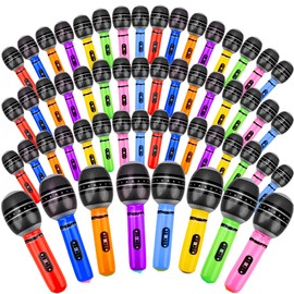 56 Pcs 10 inch Inflatable Microphones Blow up Microphone Bulk Assorted Colors Inflate Microphone Props Plastic Toys for Musical Birthday Cosplay Stage Supplies, 8 Colors