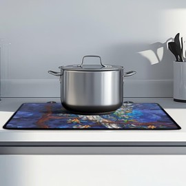 Bivxisrvo Blue Owl Stove Top Covers, Holiday Stove Top Cover for Electric Anti-Slip Glass Cooktop Protector Prevents Scratching Heat Resistant Silicone Stove Mat Gothic Scene Kitchen Decor