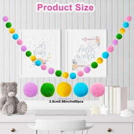 Bliceon 2PCS Colorful Felt Ball Garland - 60 Pom Pom Balls for Nursery Decor, Bedroom, Classroom and Birthday Party Decorations Vibrant Multicolored Felt Garland for Kids' Rooms (02)