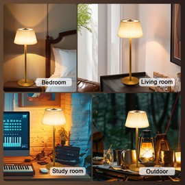 Cordless Table Lamp Rechargeable Gold, 4000mAh Portable LED Desk Lamp Small Fabric Shade Battery Operated Lamp with 3 Colors Stepless Dimming Touch Lamps for /Bedroom/Bars/Outdoor Party/Camping,1 Pack