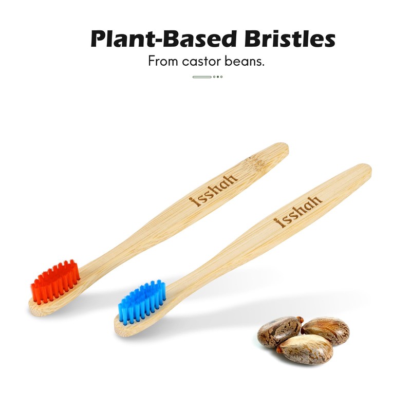 Isshah Kids Bamboo Toothbrushes Plant-Based Bristles Eco-Friendly Compostable Natural Toothbrushes