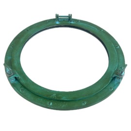 GLOBEDECOR Nautical Porthole Mirror 20 Inch – Round Aluminum Wall Mirror with Hinged Front & Lock – Vintage Green Finish Coastal Decor for Bathroom, Living Room, Entryway – Maritime Ship Style Accent