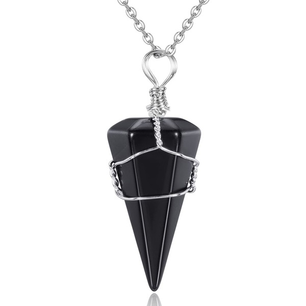 Top Plaza Healing Crystal Stone Necklaces for Women Men Wire Wrapped Natural Gemstone Necklace 6 Facet Pointed Pendant Necklaces Unisex Simple Style Crystal Jewelry Christmas Gifts, Crystal, not-known