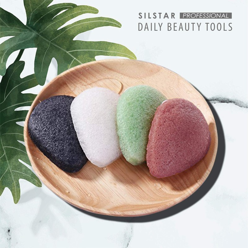 SILSTAR PROFESSIONAL Konjac Facial Sponge Tear Drop Rose Red Clay