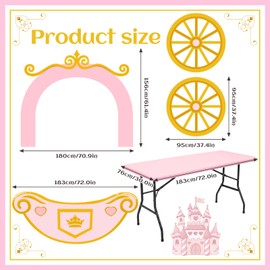HunnmingRe 5.2FT Princess Party Table Decoration with Carriage Cardboard Cutout 72 x 30 Inch Table Cover Banner Princess Party Photo Booth Props Wheels Decor for Birthday Backdrop Background Supplies