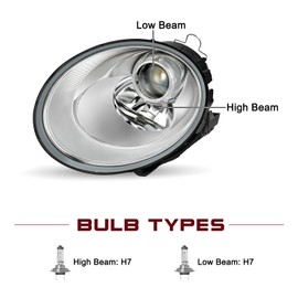 JSBOYAT Headlight Assembly Fit for 2006 2007 2008 2009 2010 Volkswagen Beetle Left Driver Side Headlamp Headlamps With H7 Halogen Headlights Bulbs, OEM Chrome Lamps Housing