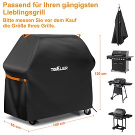 Tavaler Barbecue Cover Weatherproof 140 x 65 x 120 cm Grill Cover 420D Oxford Fabric Barbecue Cover Gas Grill Cover Grill Protective Cover for Weber, Enders, Char Broil Series