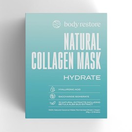 Body Restore Natural Collagen Face Mask - Sheet Made from Fermented Coconut Water, Support Deep Moisture, Dry Skin, Clean Beauty, Hydrate (5 Pack)