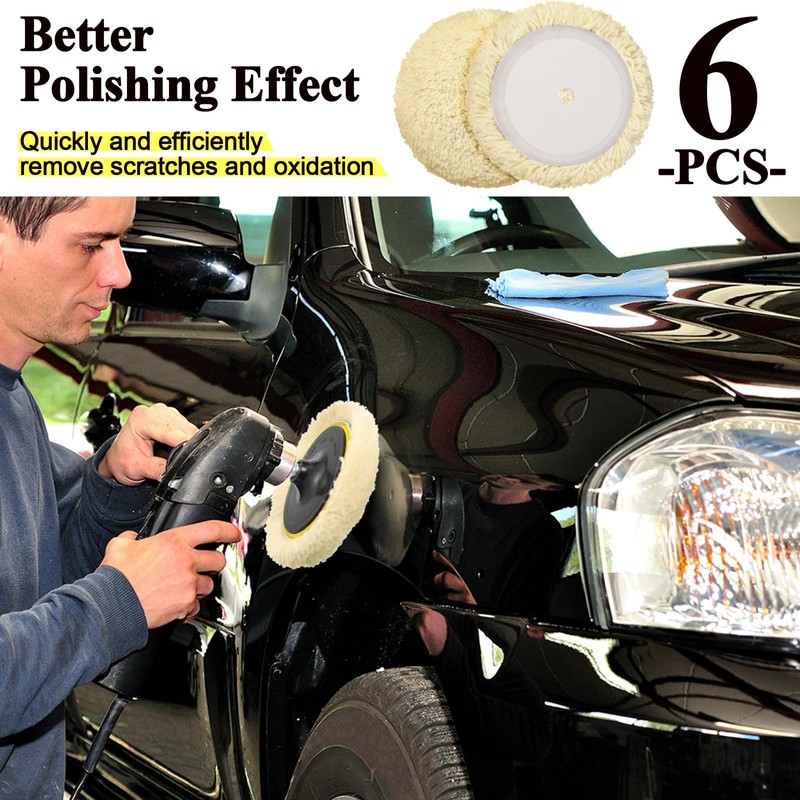 Tallew 8 Pcs 6 Inch Wool Buffing Polishing Pads Hook