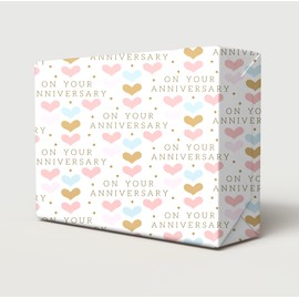2 Sheets 2 Tags On Your Anniversary Wrapping Paper Classy And Elegant Row Of Hearts And Polka Dots Design For Any Anniversary Pink Blue White Giftwrap