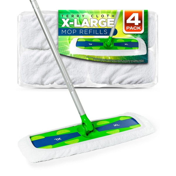 VanDuck X-Large Reusable 100% Cotton Mop Pads Compatible with Swiffer XL, 4-Pack (Mop is Not Included)