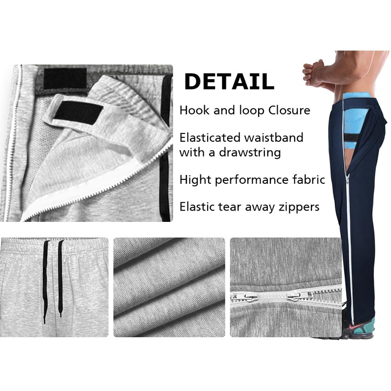 Mens Tear Away Pants Cotton 2 Side Zippers Snaps Post