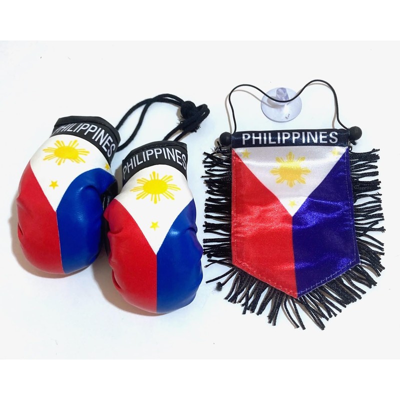 Philippines Flag Car Hanging & Mini Boxing Gloves Combo Set