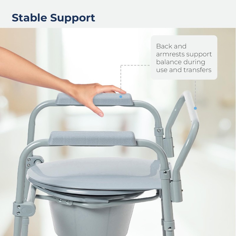 Drive Medical RTL11158KDR Folding Steel Bedside Commode Chair, Portable Toilet,