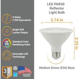 Diodesy- Pack of 6 PAR30/LED/9W/SHORT/FL35/D/E/27K/6PK PAR30 Short Neck LED Flood Light Bulb, 10 Watts (75W Halogen EQ), 2700K Warm White, Dimmable, E26 Long Lasting Light for Recessed, Track, Accent