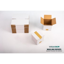 Wisaiboxl 4x4x4 inch White Shipping Boxes, Corrugated Cardboard Small Boxes for Business Mailing, Packing, Moving, Storage, 25 Pack