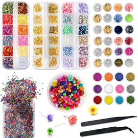 CellLuck Kit de accesorios de decoración de resina para principiantes, kit de lentejuelas de arte de uñas con purpurina de resina, copos de aluminio, flores secas para manualidades de resina, arte de uñas
