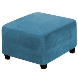 H.VERSAILTEX - Fundas cuadradas para otomano, fundas cuadradas para taburetes de almacenamiento, fundas elásticas con parte inferior elástica, tela de felpa de terciopelo real, azul pavo real
