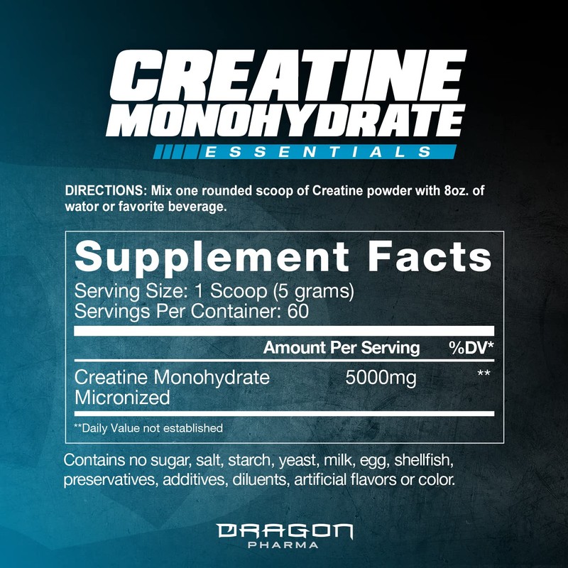 DRAGON PHARMA Creatine Monohydrate, Aid Muscle Recovery, Post-Workout Supplement, Antioxidant